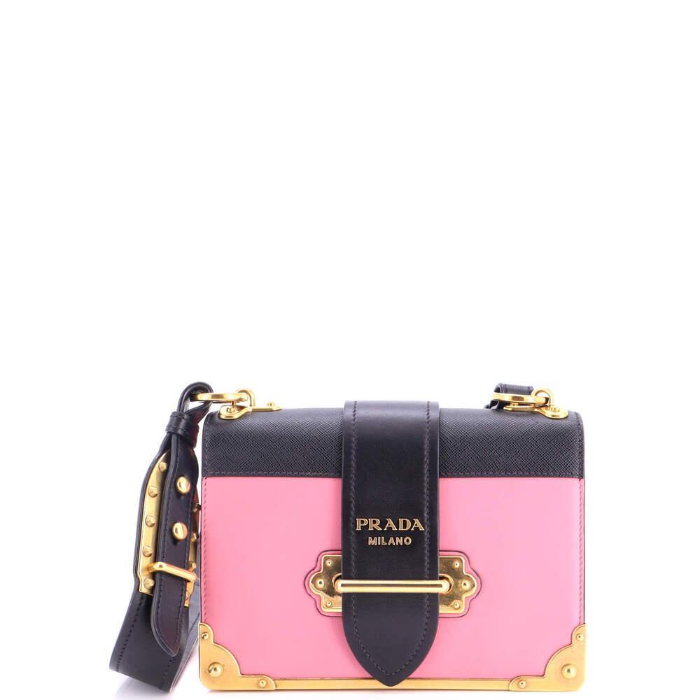 Prada Small Cahier Crossbody Bag Leather and Saffiano Leather